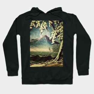 5 Lakes at Moonlight - Winter Mountain by the Ocean Ukiyoe Nature Landscape in White and Blue Hoodie